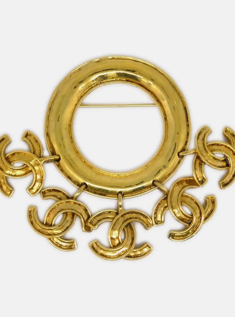 Chanel Vintage 1994 94P Gold Plated Multi CC Dangle Round Hoop Women's Costume Brooch