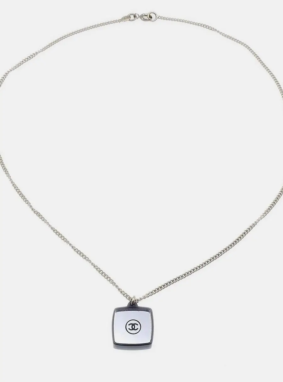 Chanel 04A CC Resin Square Silver Tone Women's Pendant Necklace
