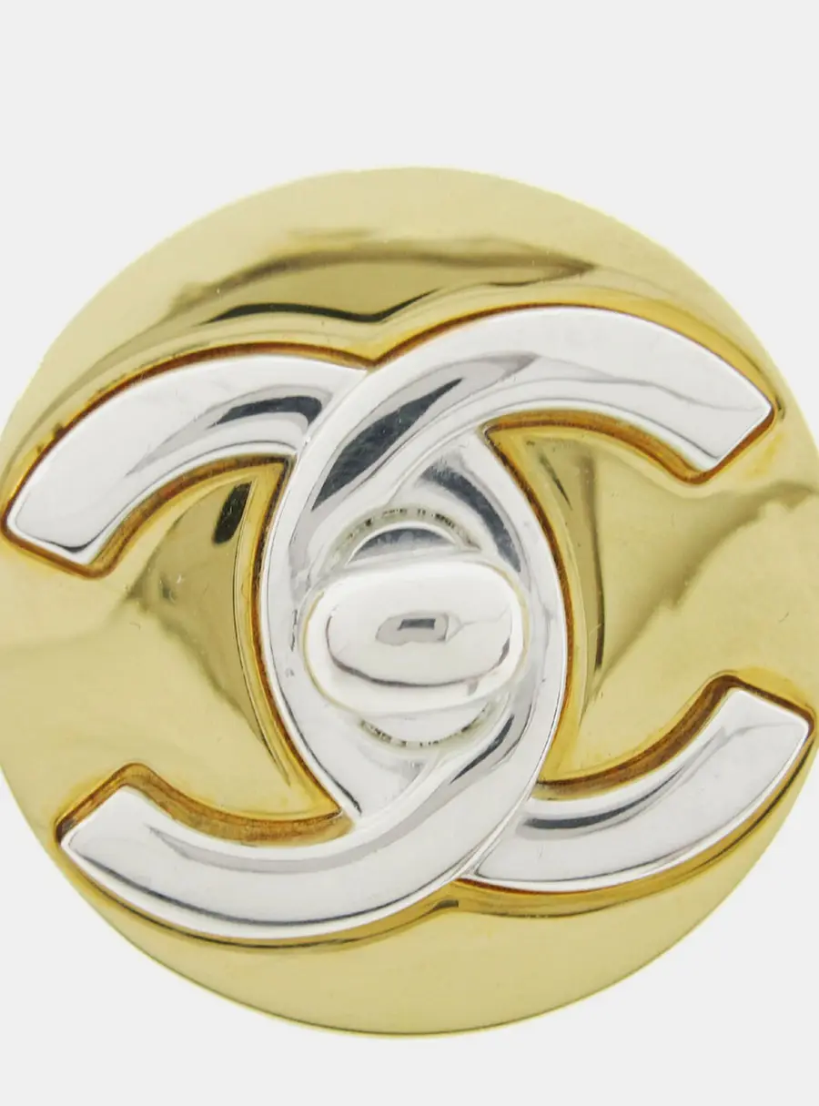 Chanel Medallion Turnlock Brooch Gold Silver Plated Metal Women's Accessory