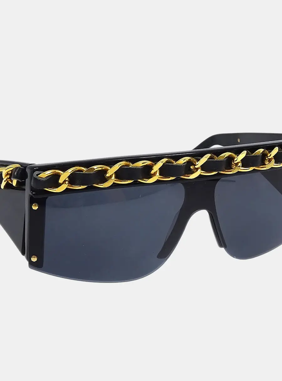 Chanel Chain Sunglasses Eyewear Black Acrylic