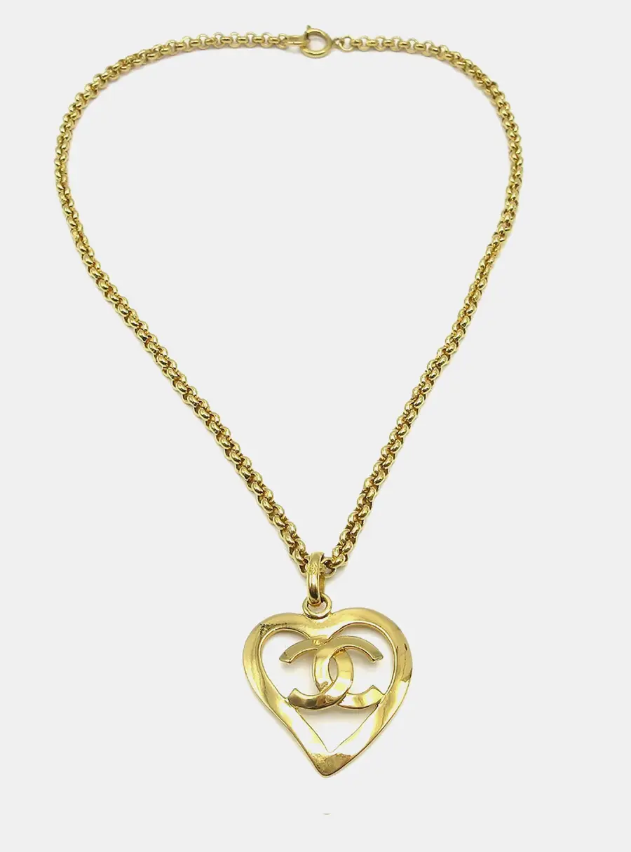 Chanel Heart Chain Pendant Necklace Gold