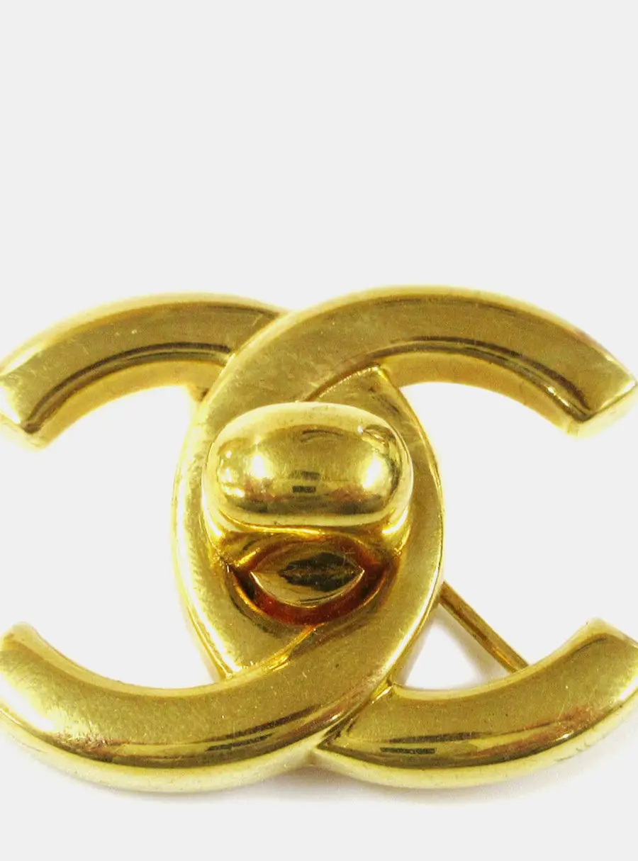 Chanel Turnlock Brooch Pin Gold Small