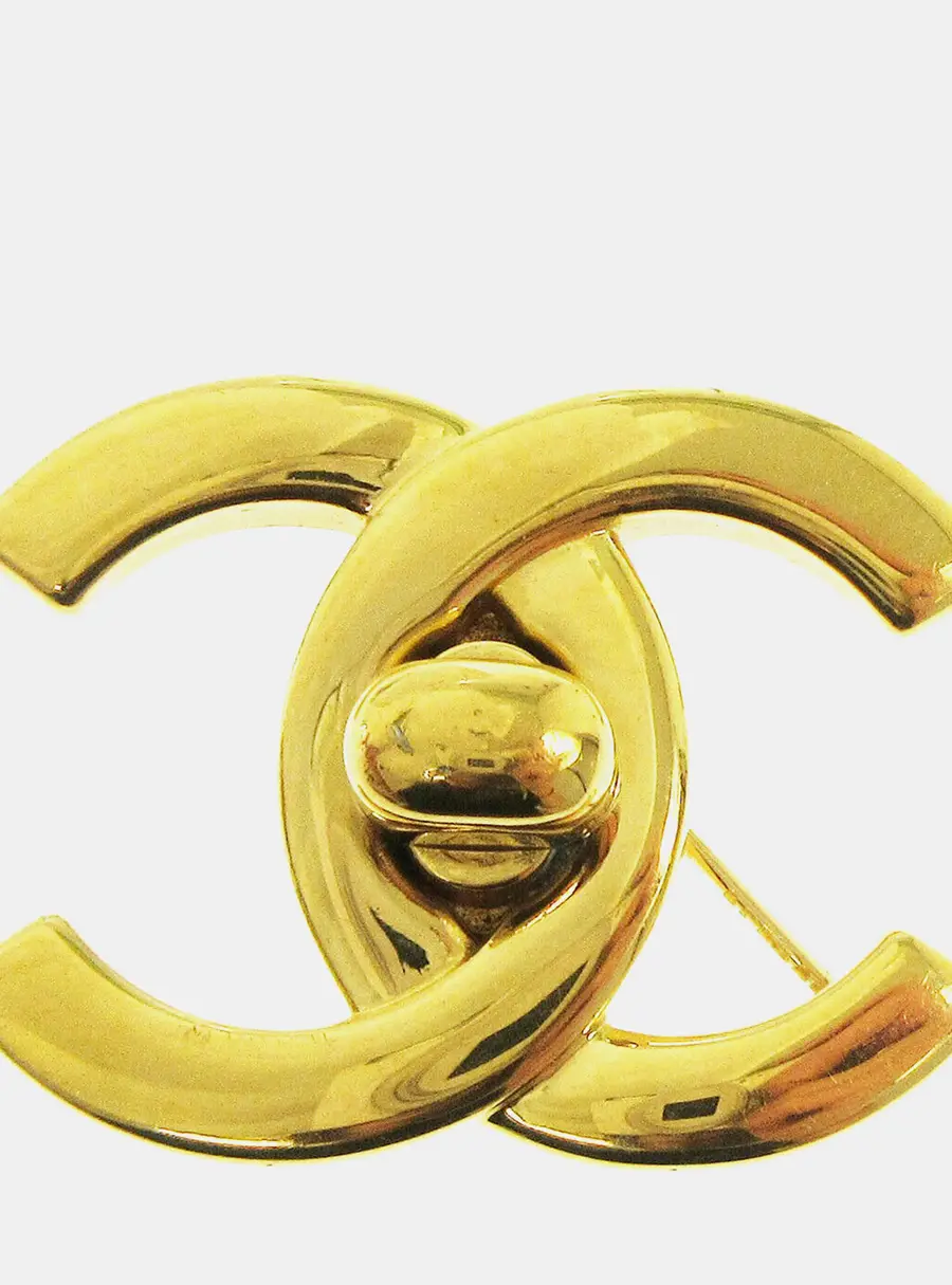 Chanel Turnlock Gold Plated Large Brooch