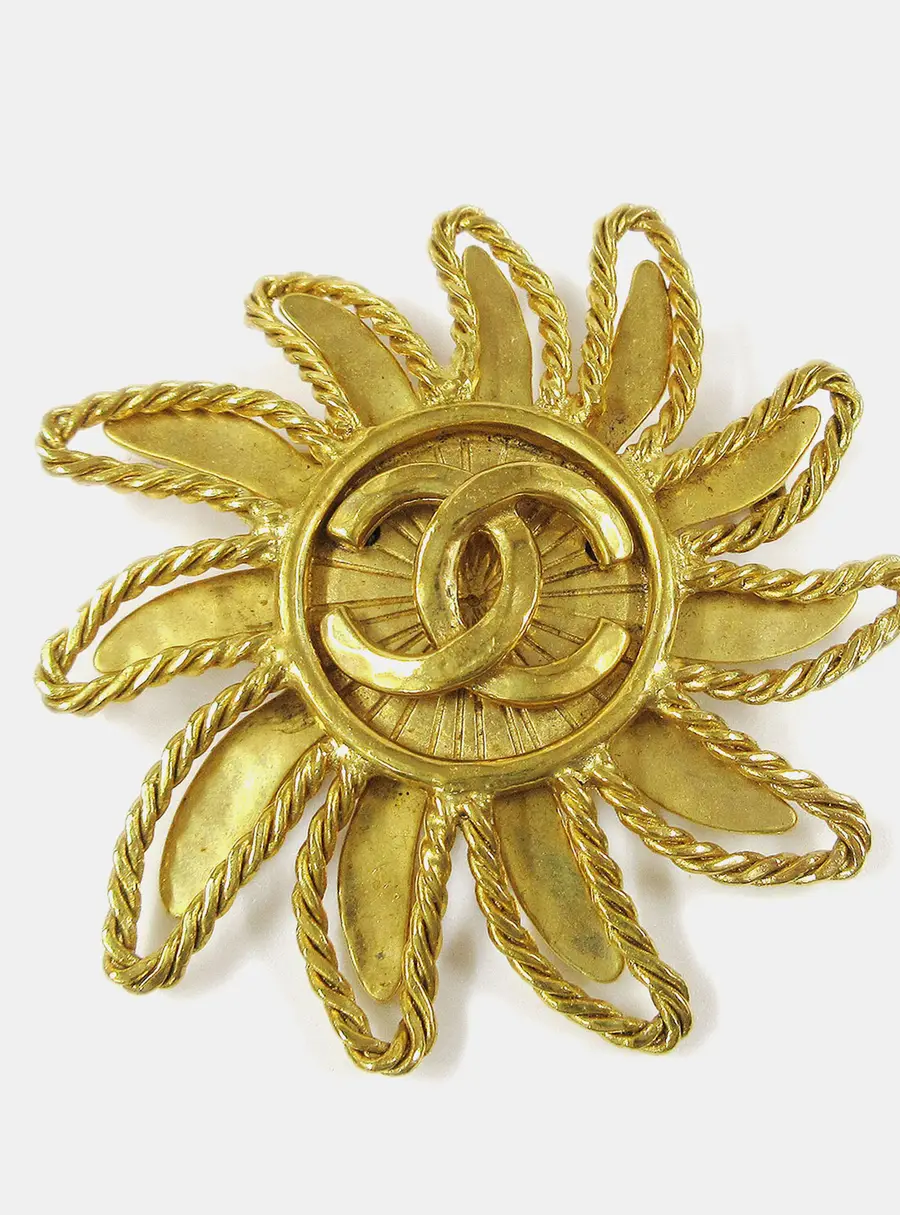 Chanel 1994 Fall 94A Gold Plated Sunburst CC Logo Brooch