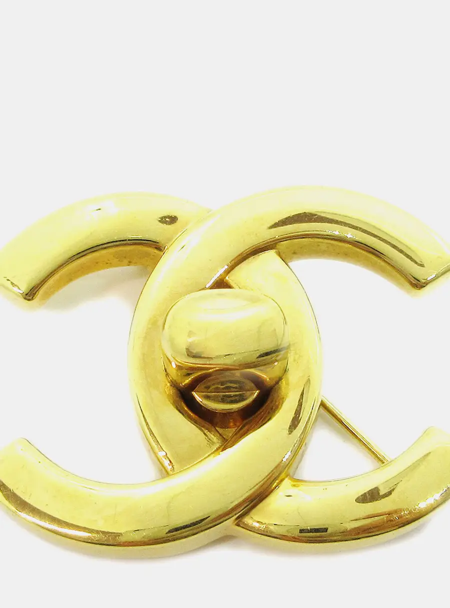 Chanel Vintage CC Turnlock Gold Plated Brass Women's Brooch