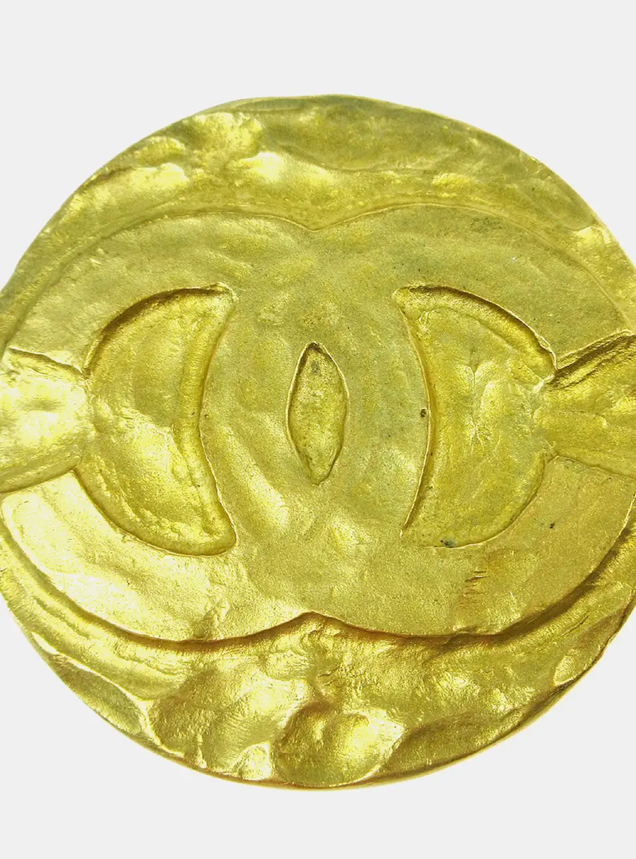 Chanel Vintage 1994 CC Medallion Hammered Gold Plated Brass Women's Brooch