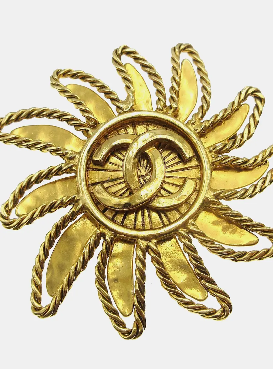 Chanel Sun Gold Tone Brooch