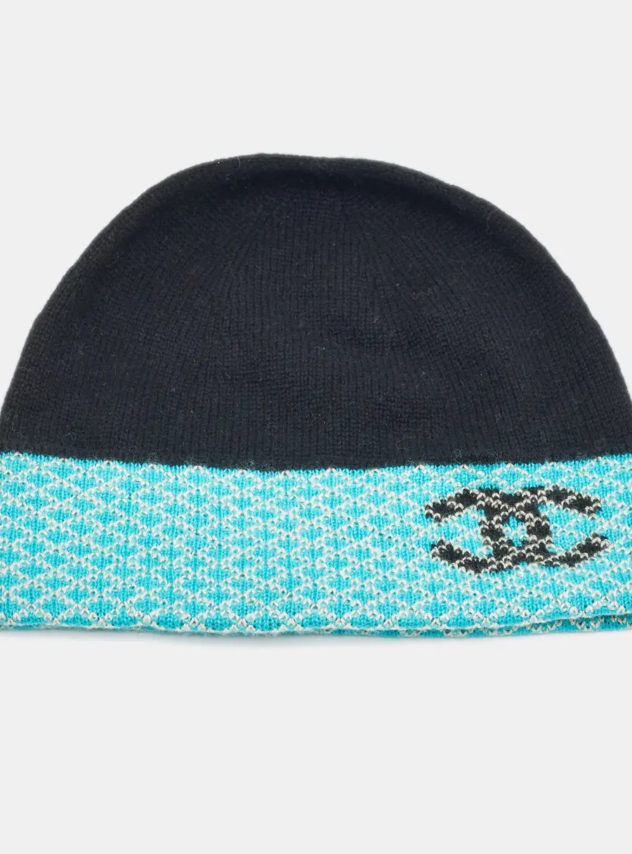 Chanel Black/Blue CC Lurex Cashmere Knit Beanie