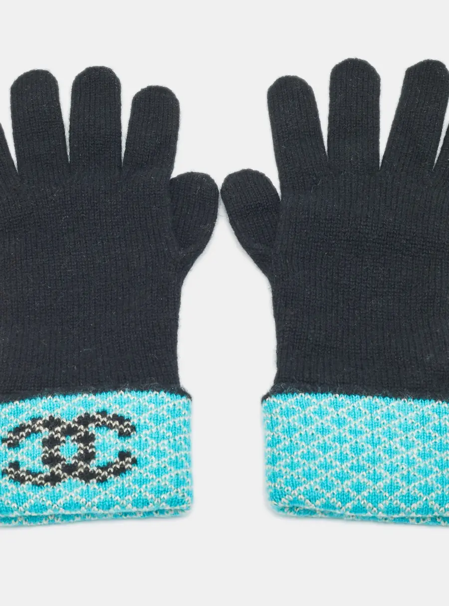 Chanel Black/Blue Cashmere Gloves