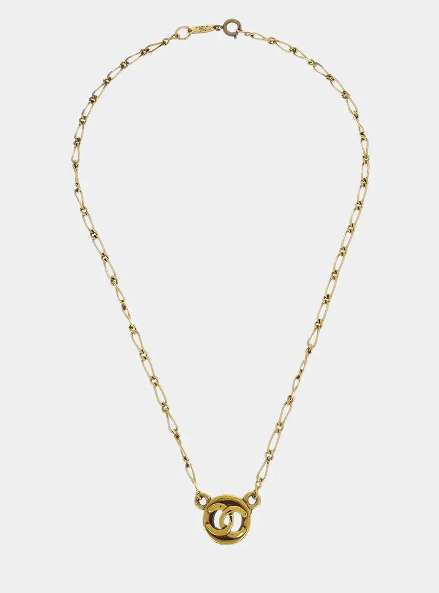 Chanel Vintage 1982 CC Medallion Gold Plated Women's Pendant Necklace