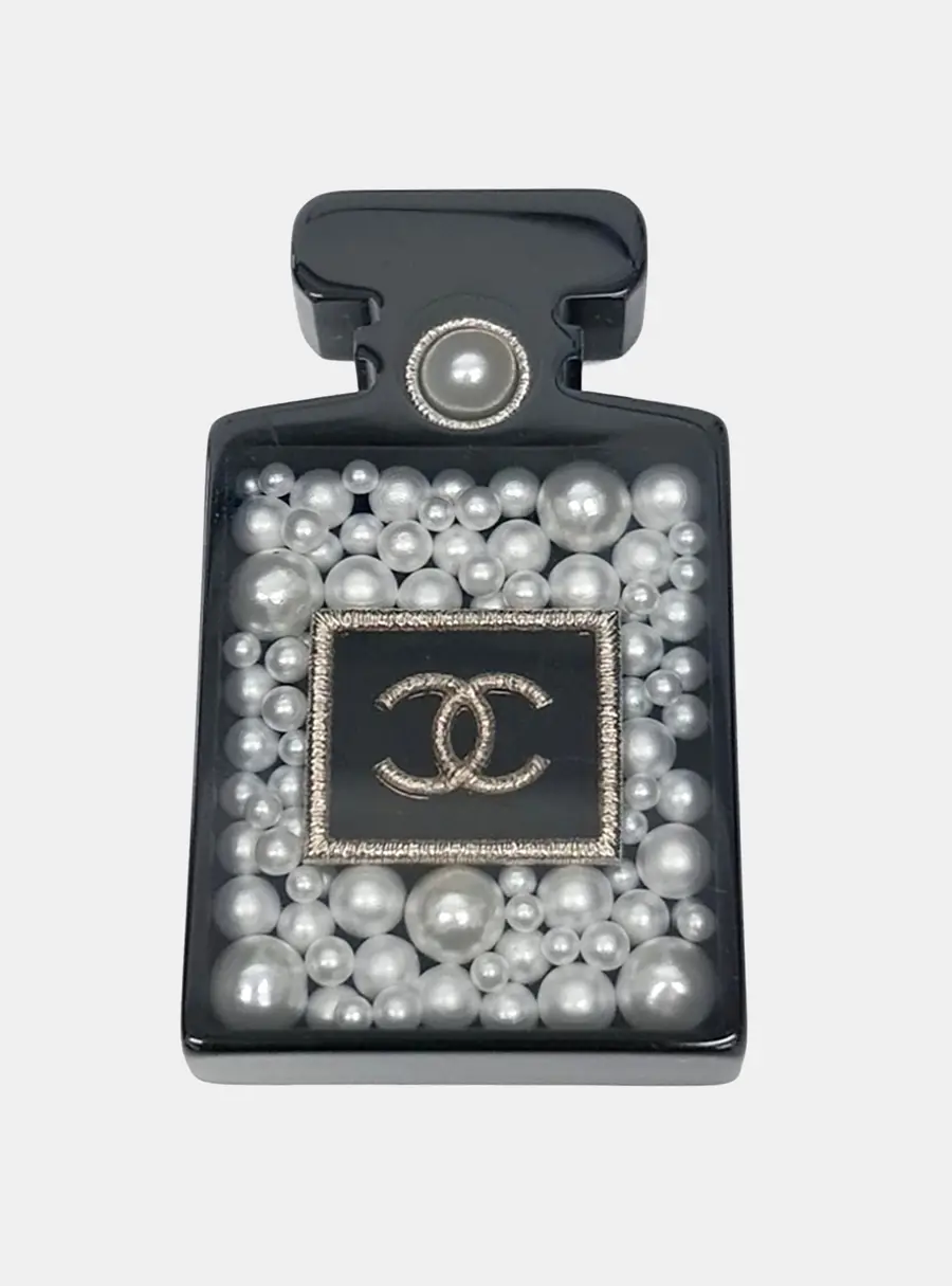 Chanel Resin And Faux Pearl Perfume Bottle Pin Brooch