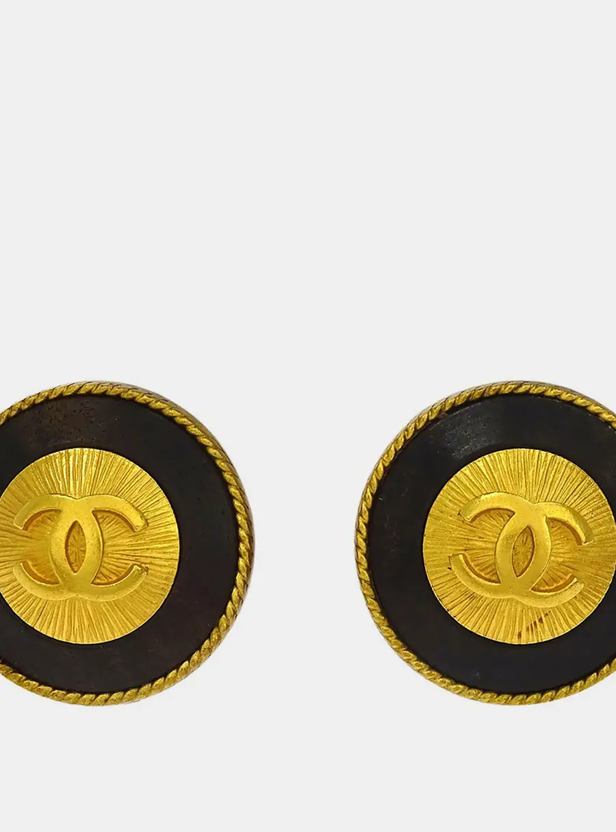 Chanel Gold Button Earrings Clip-On