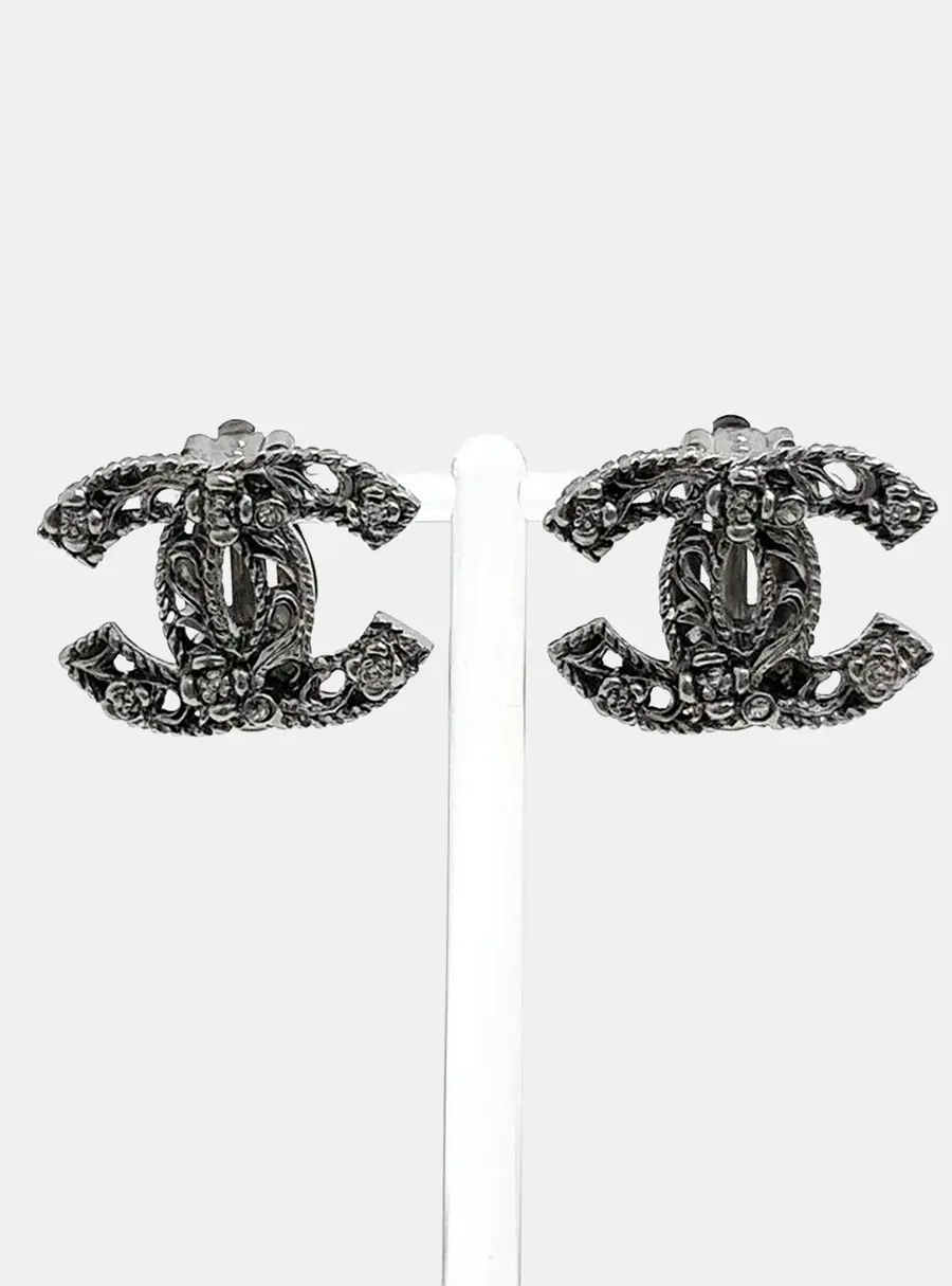 Chanel Silver Logo Earrings
