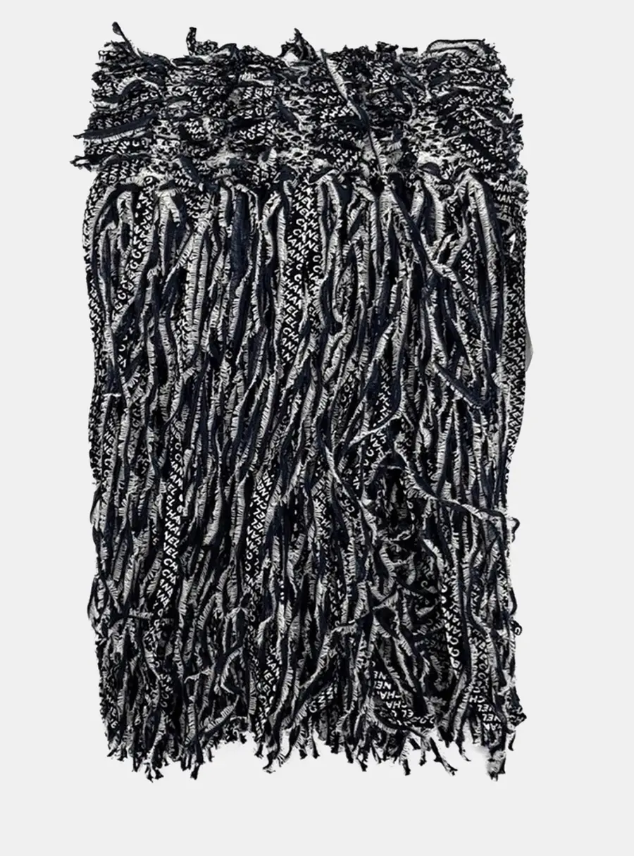 Chanel Cotton Nylon Black White Muffler