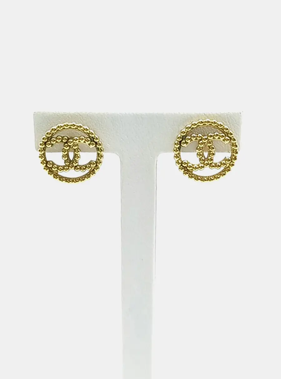 Chanel Gold Plated Metal logo earrings