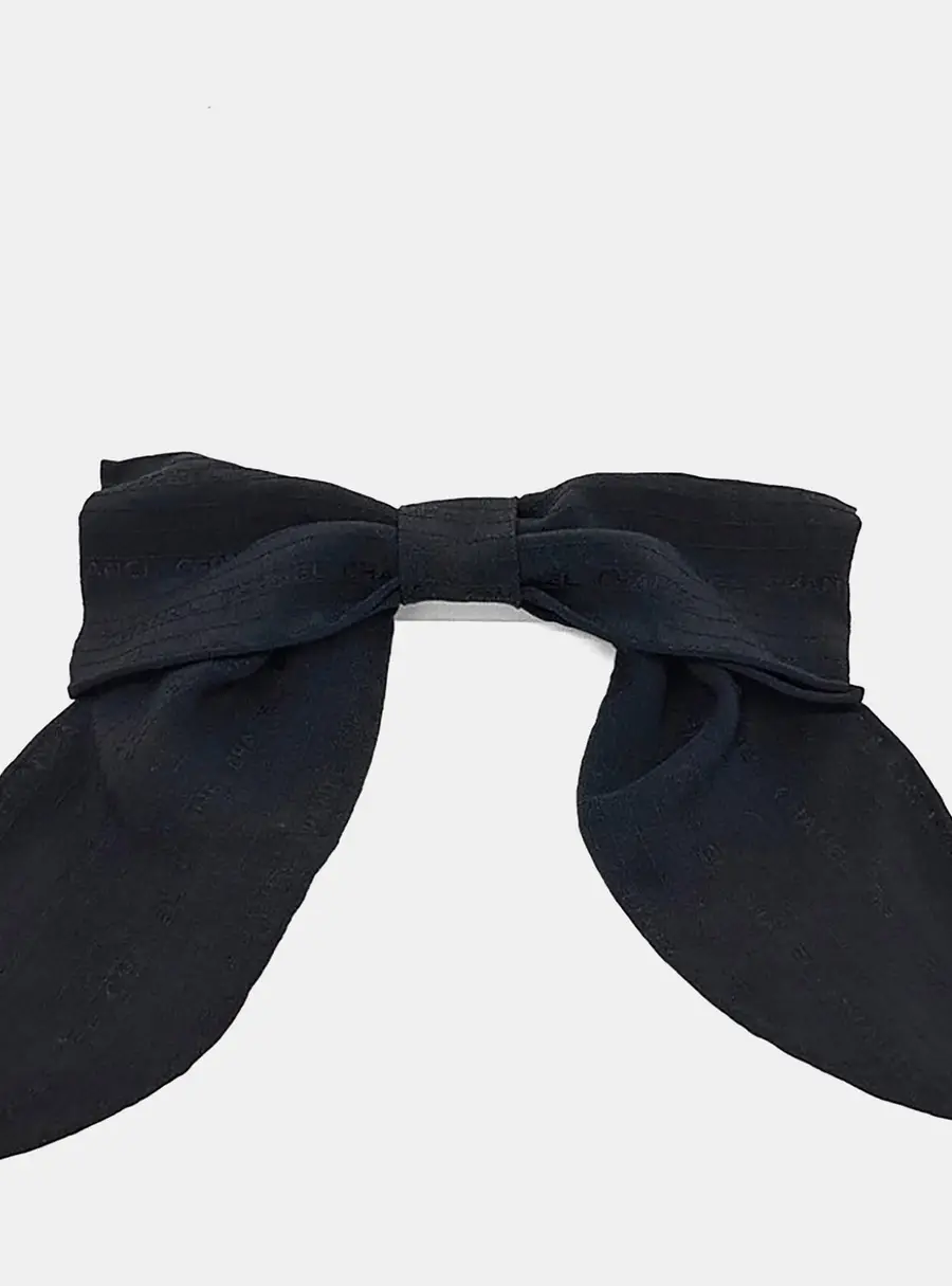 Chanel Black Silk Ribbon Hairpin