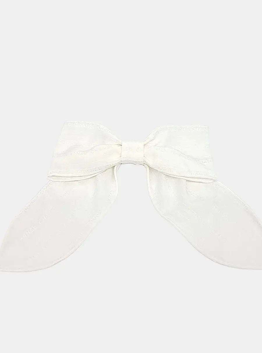 Chanel White Silk Ribbon Hairpin