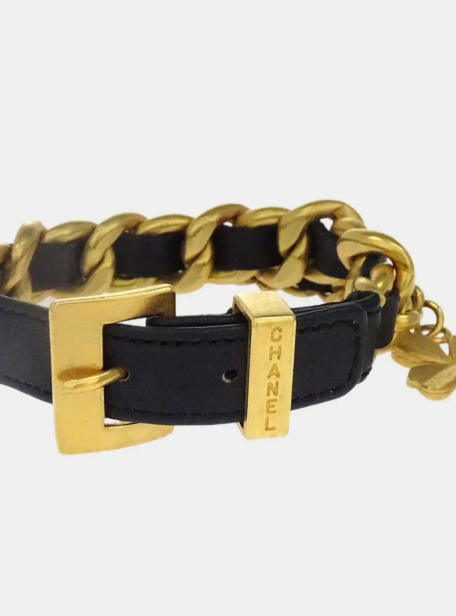 Chanel Clover Black Gold-Plated Metal Bracelet