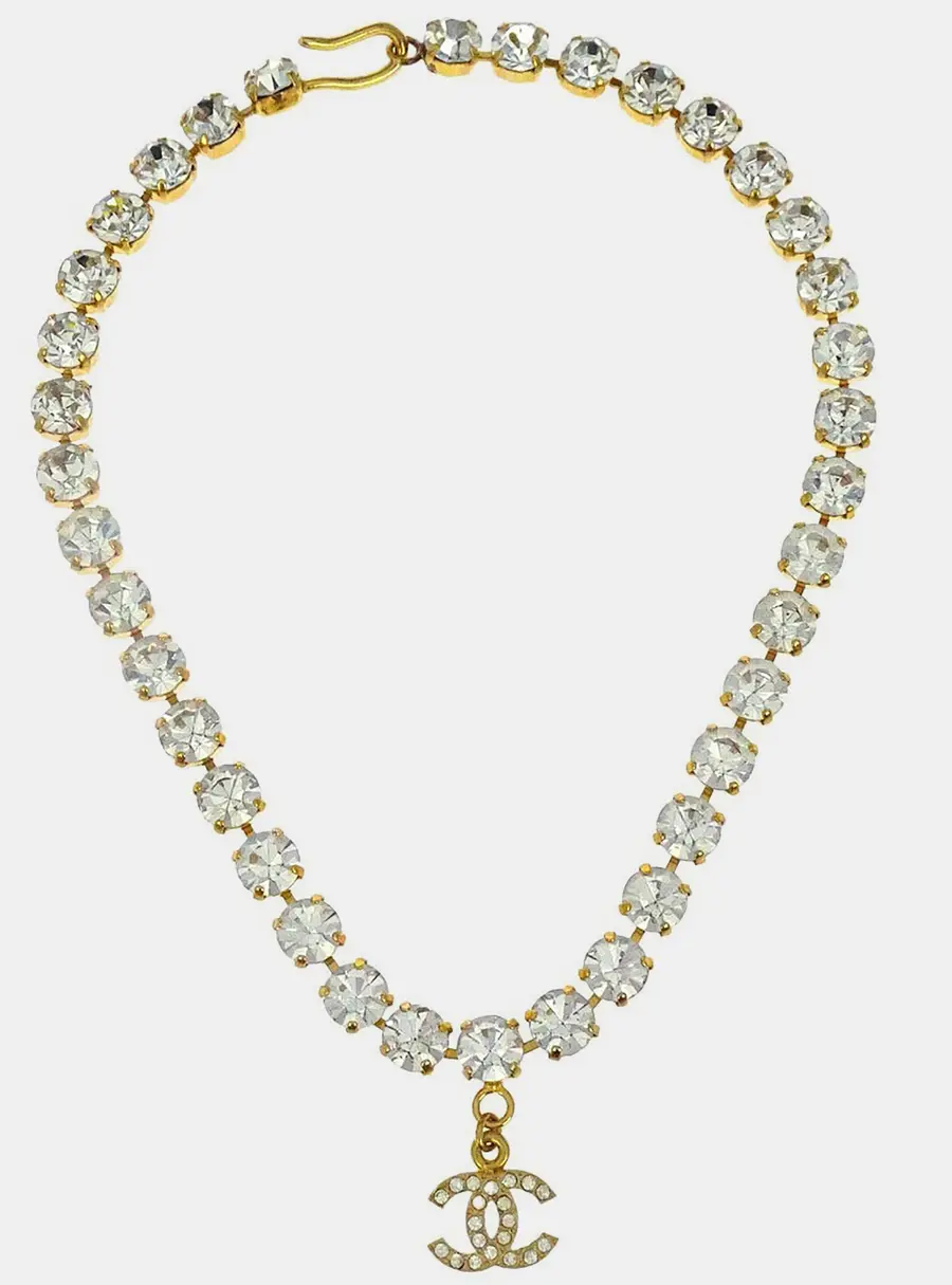 Chanel CC Chain Pendant Gold Rhinestone Necklace