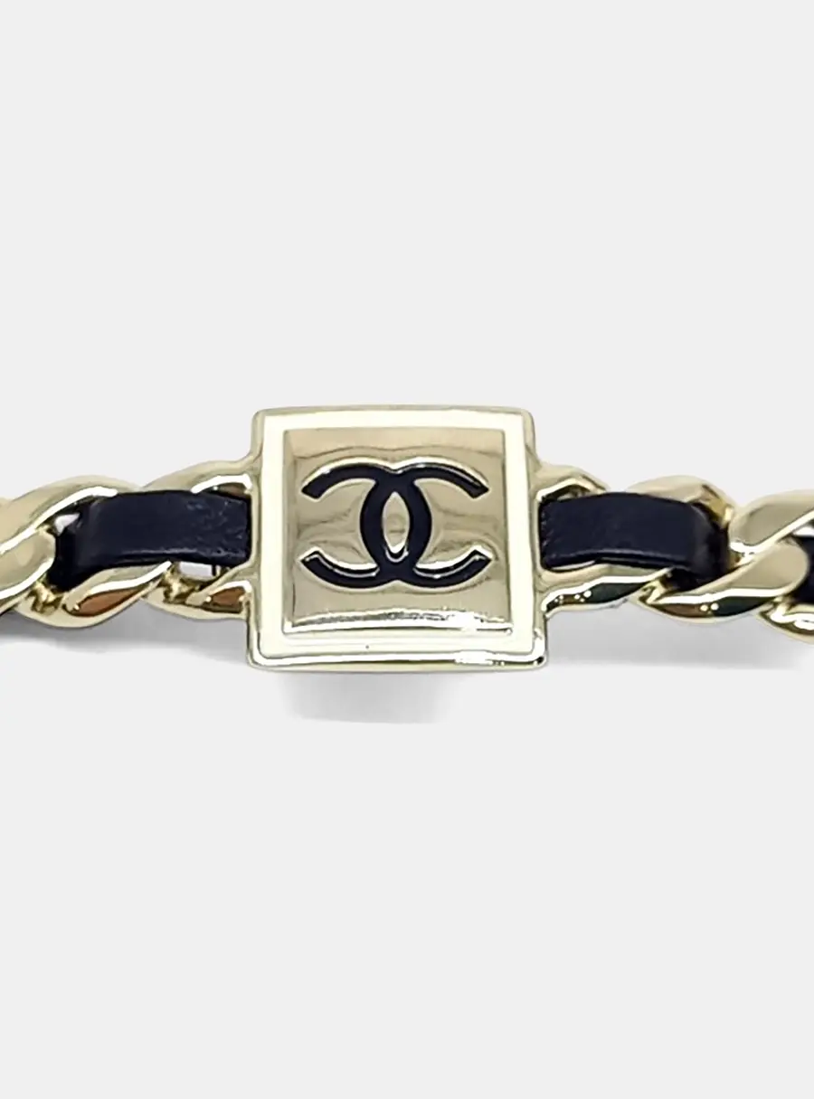 Chanel Leather and Gold Tone Metal CC Hairpin