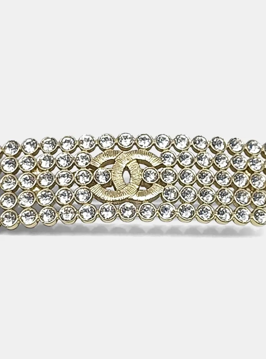 Chanel Gold Tone Metal and Crystals CC Hairpin