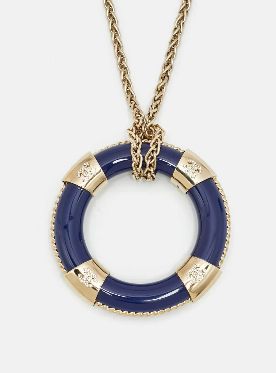 Chanel CC 'Lifesaver' Resin Crystals Gold Tone Necklace