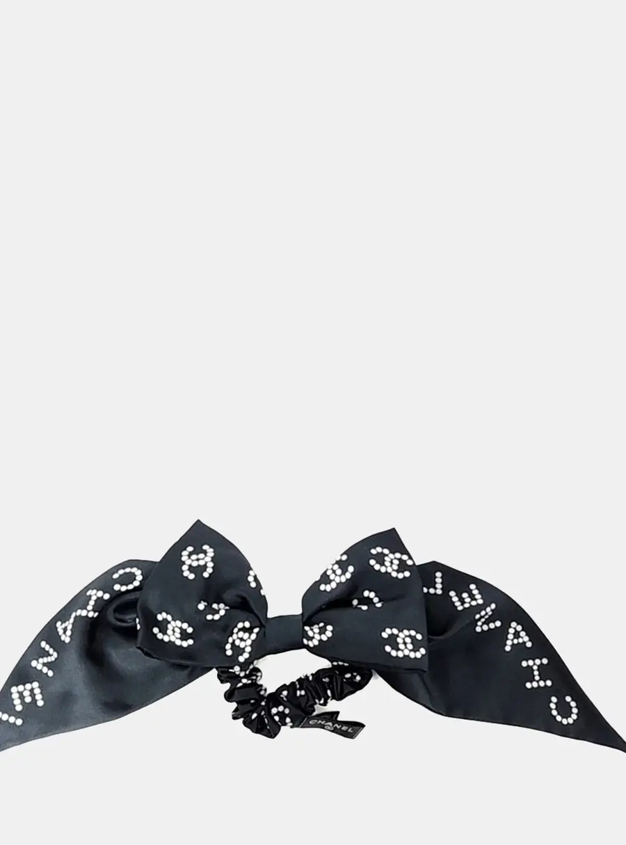 Chanel Navy Blue/White Silk Bow Hair Scrunchie
