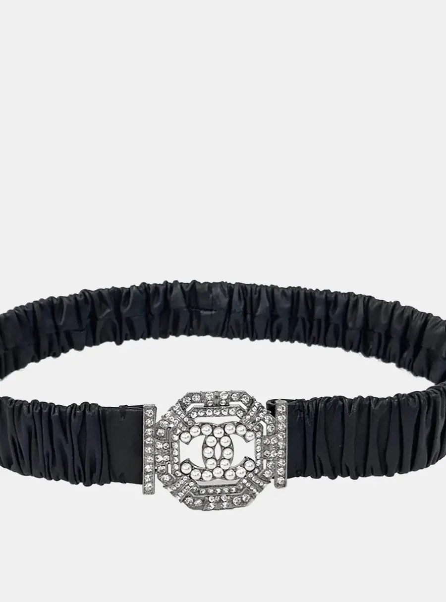 Chanel CC Black Leather, Rhinestone Belt