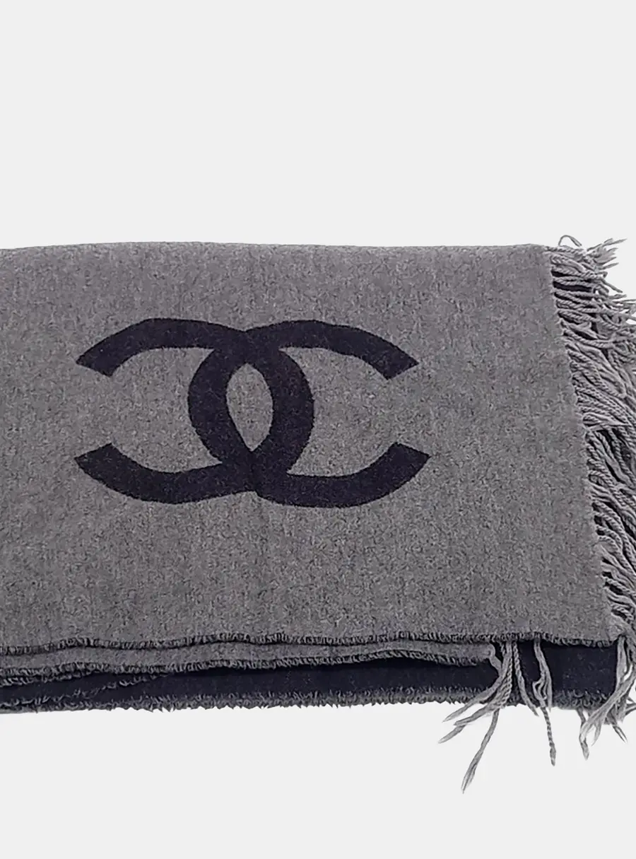 Chanel Black/Grey Cashmere Wool Blanket