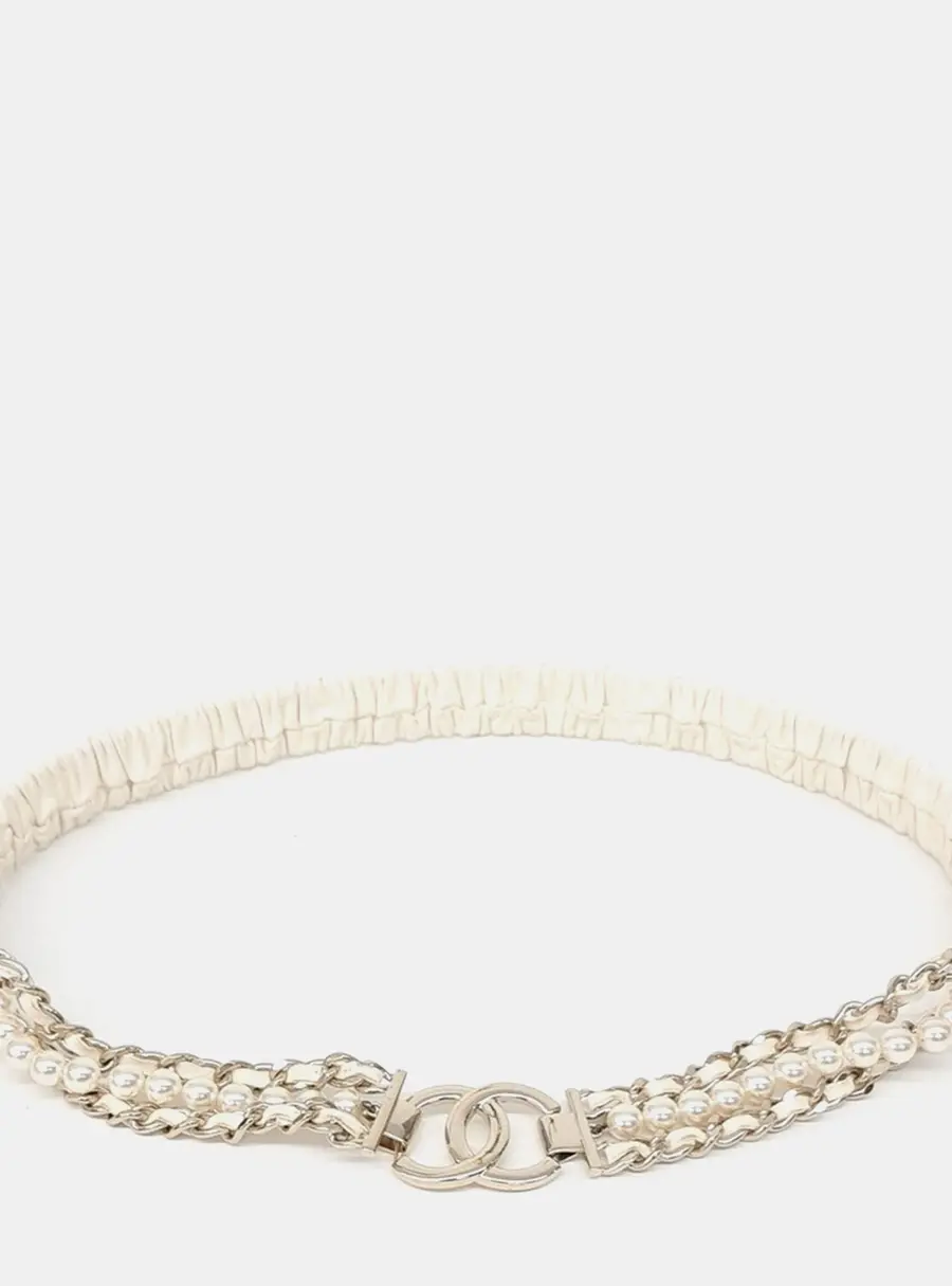 Chanel CC Logo Leather Banding Belt SHW