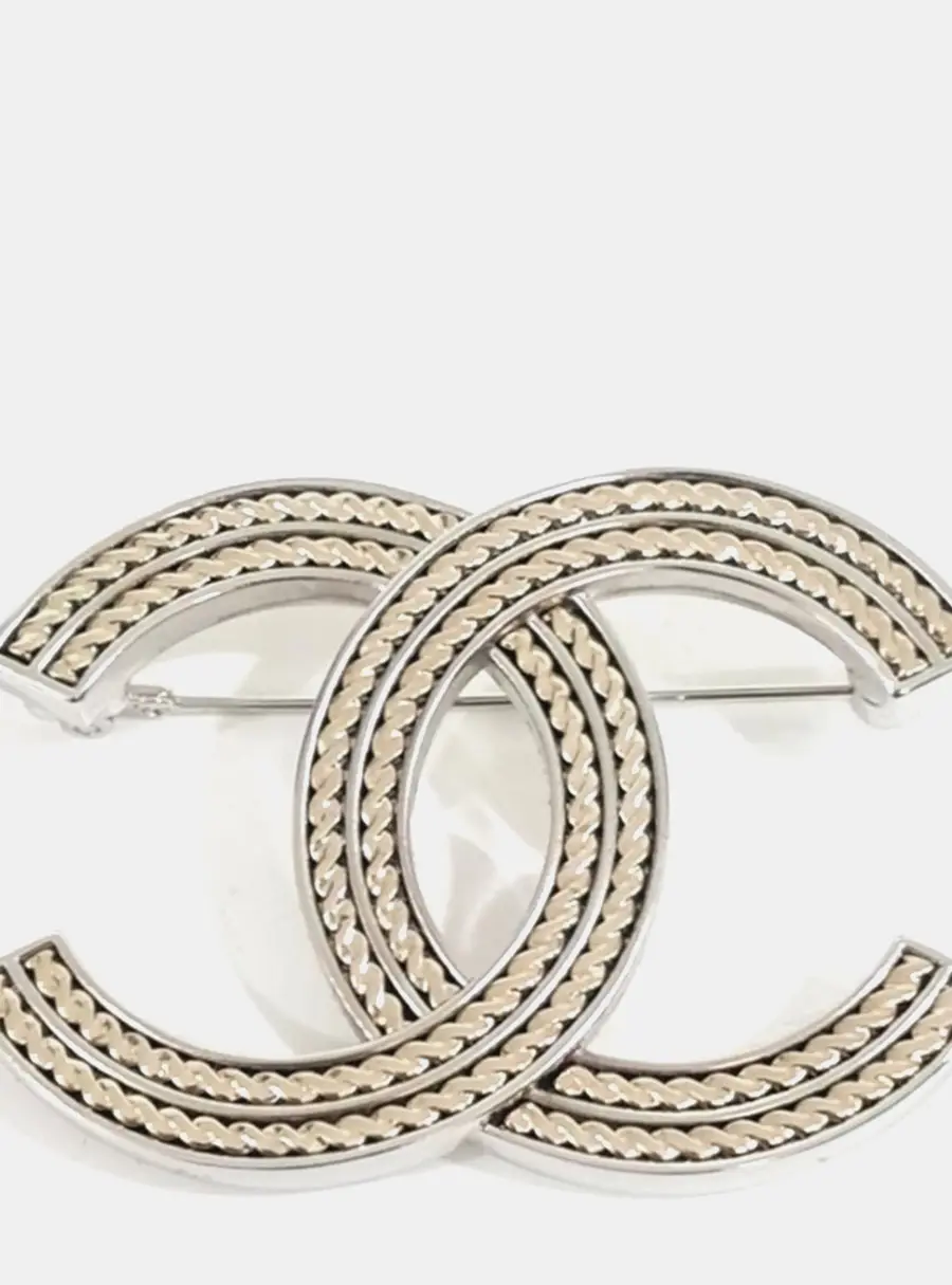 Chanel CC Logo Silver Brooch