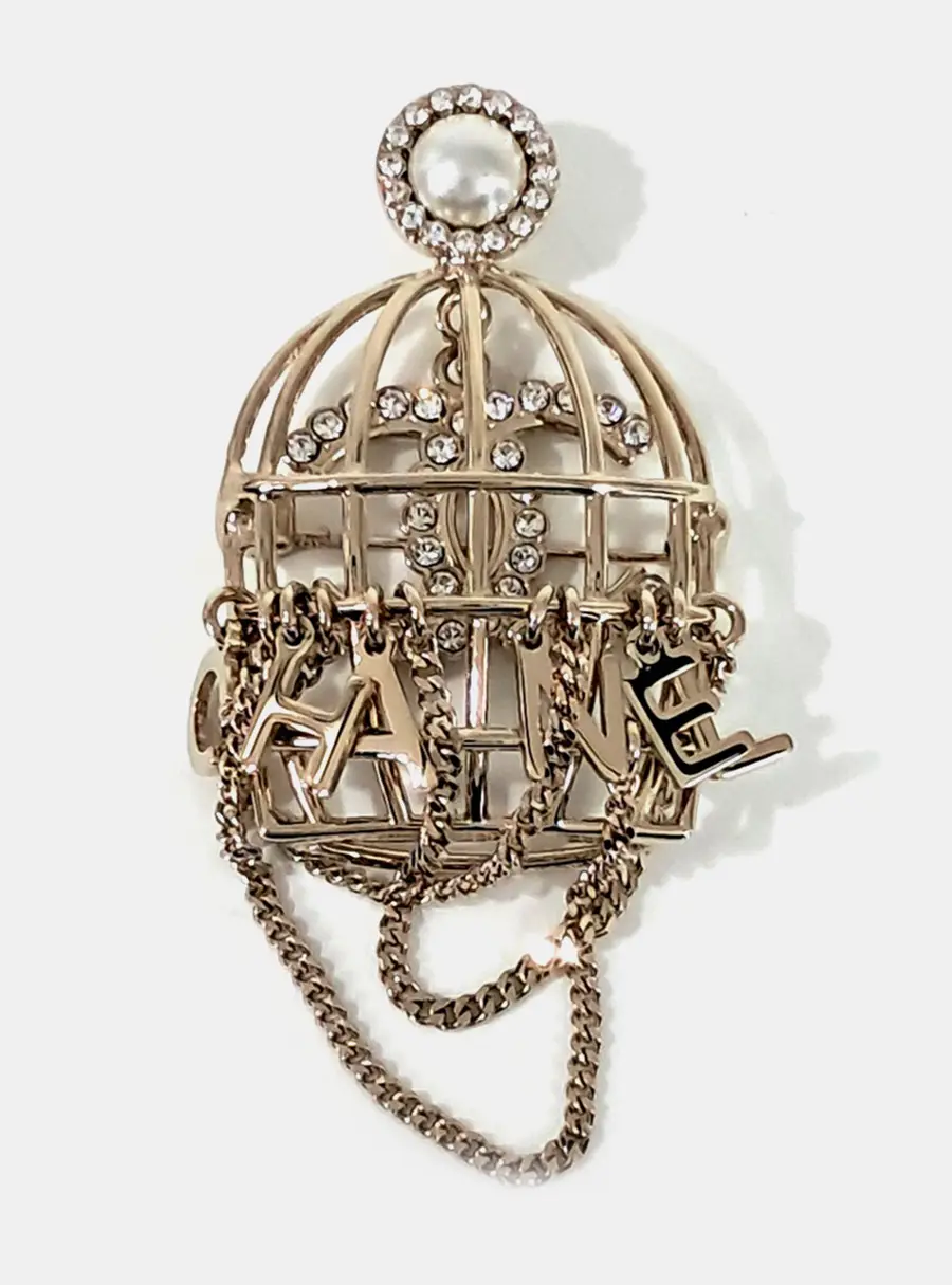 Chanel Gold Tone Birdcage Brooch