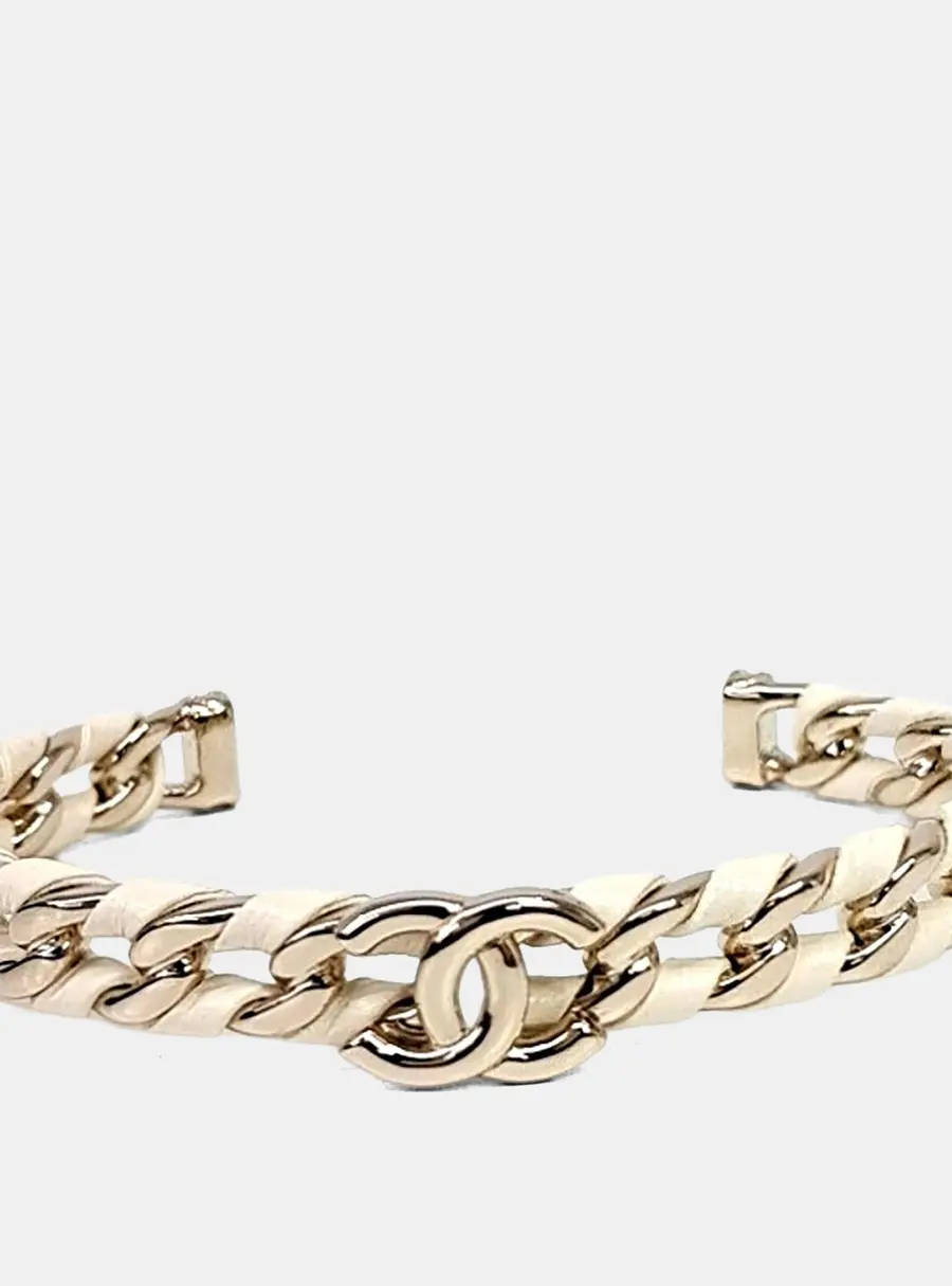 Chanel Leather logo bangle