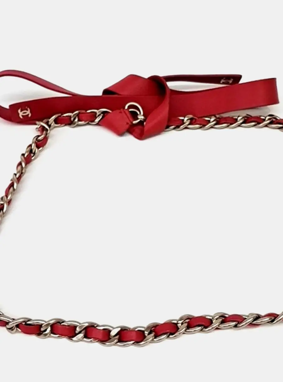 Chanel Red Leather Chain Belt SHW