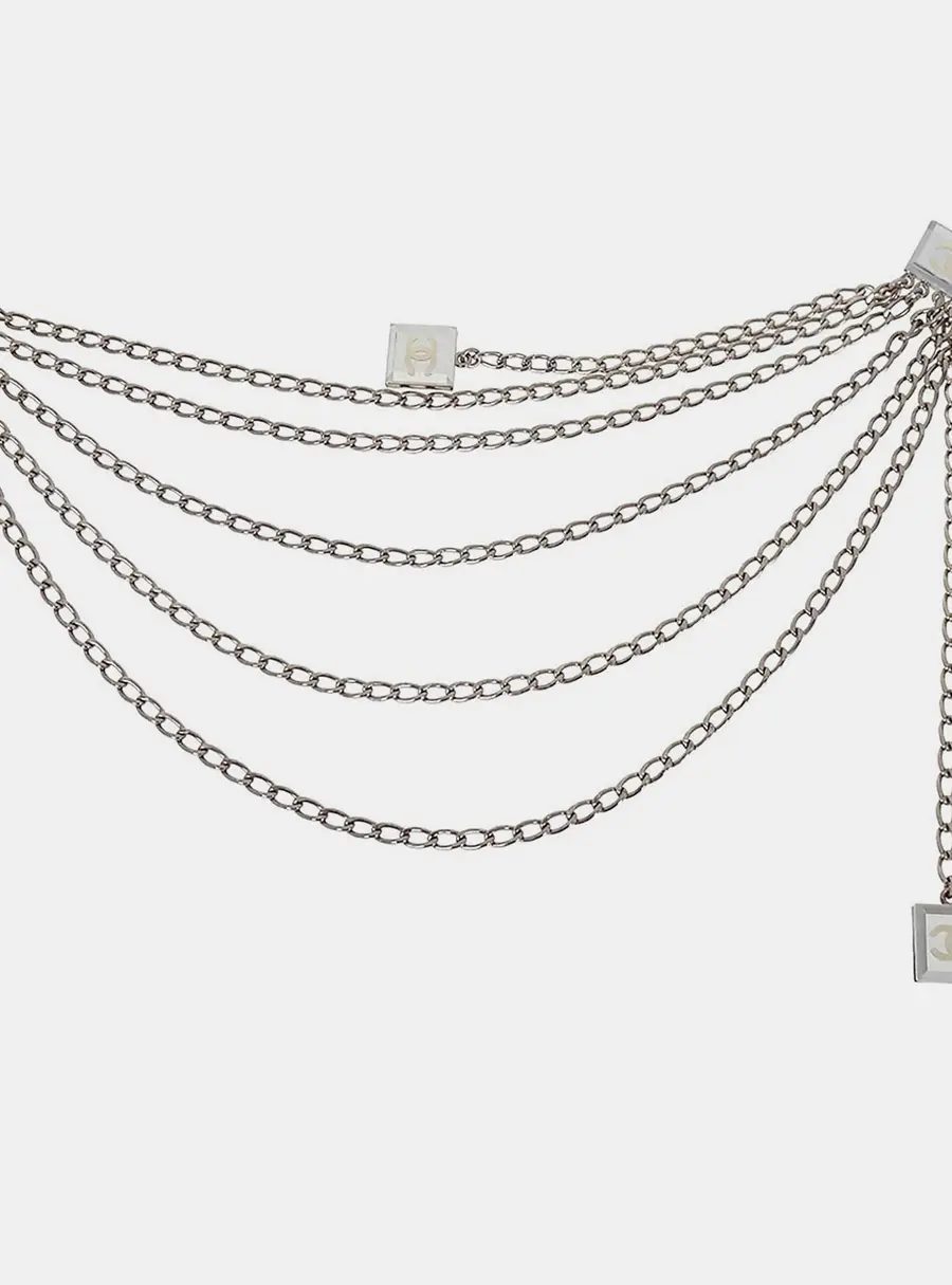 Chanel Silver Chain Charm Clip Brooch