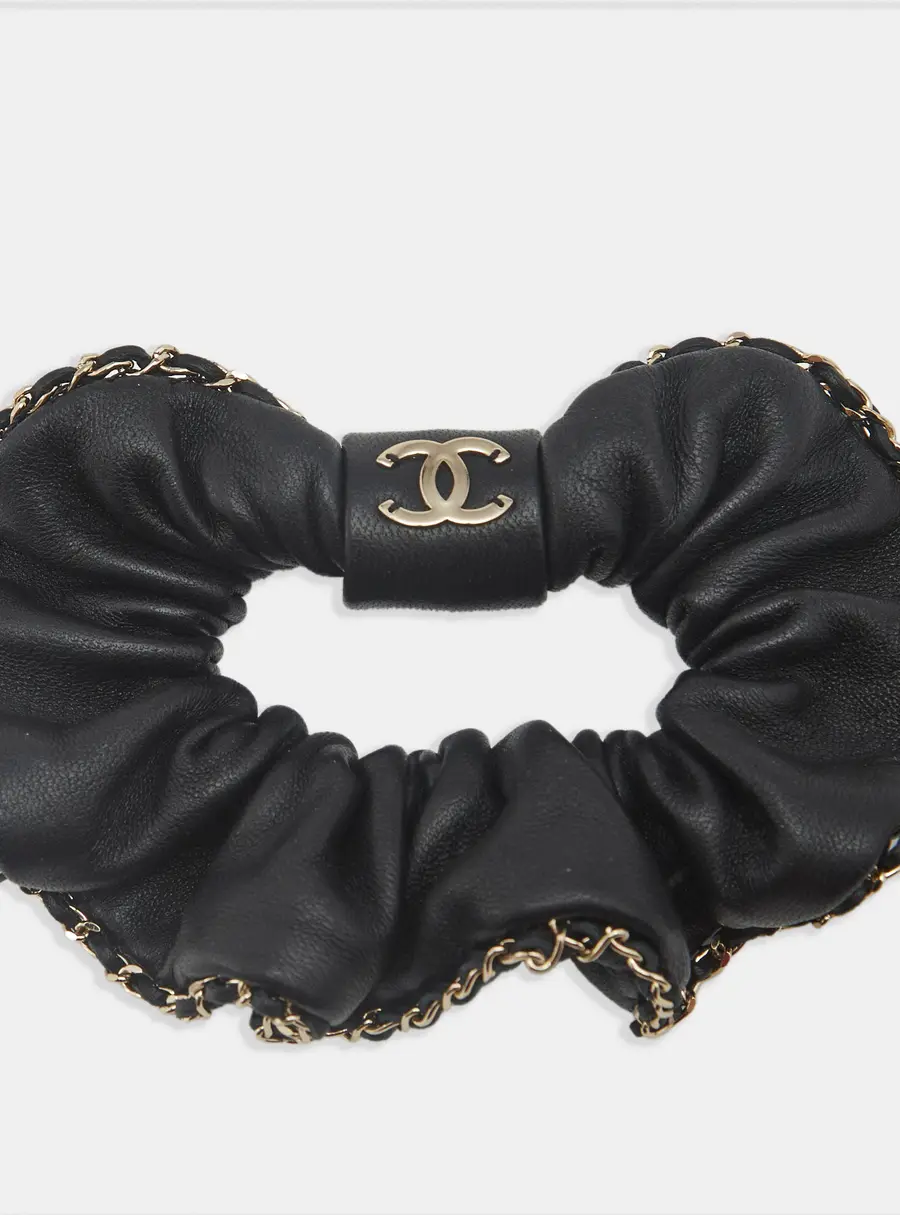 Chanel CC Leather Gold Tone Hair Grip