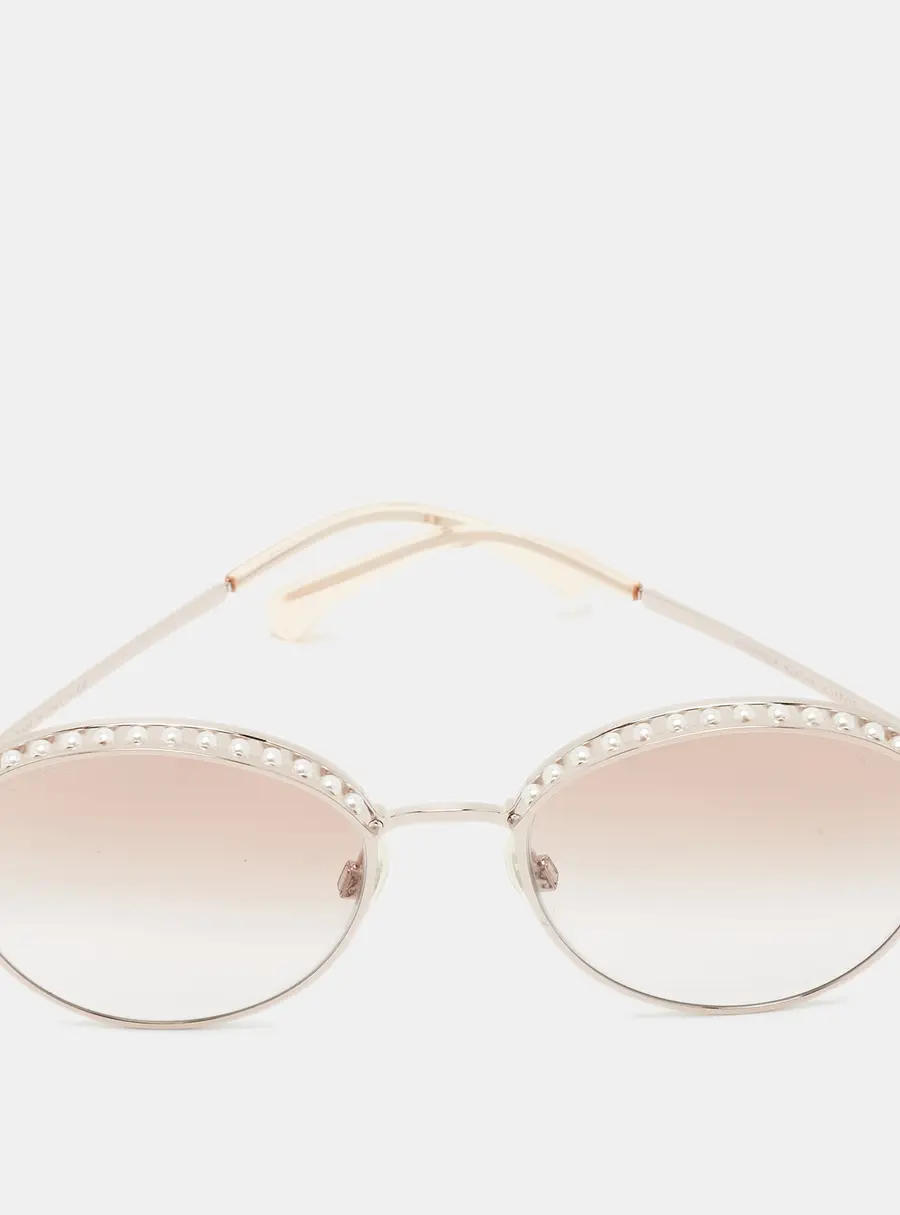 Chanel Brown/Silver Tone Gradient 4247-H Pearl Embellished Round Sunglasses