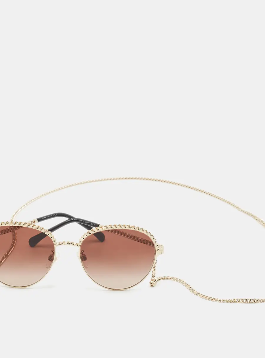 Chanel Brown/Gold Tone Gradient 4242 Pantos Aviator Sunglasses