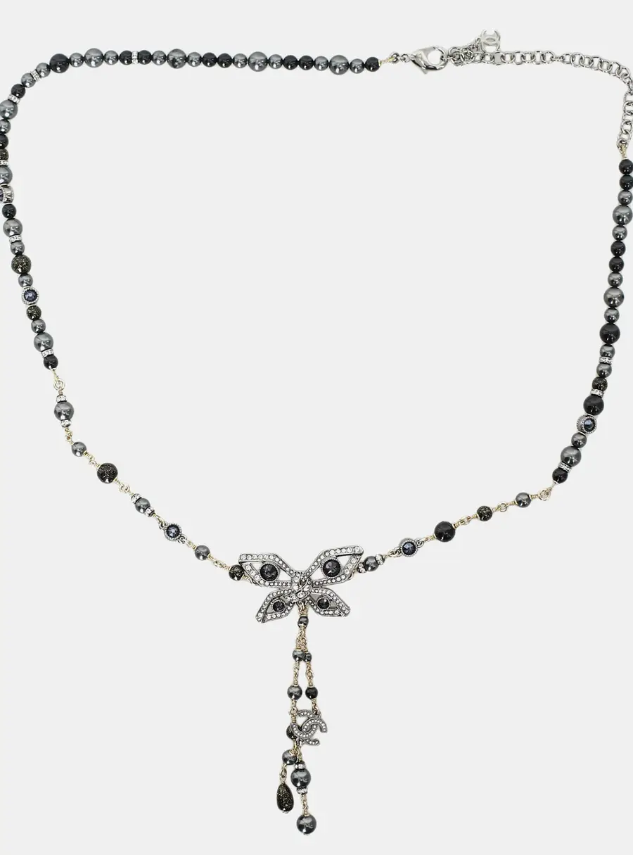 Chanel Multicolor CC Butterfly Pendant Crystal Necklace