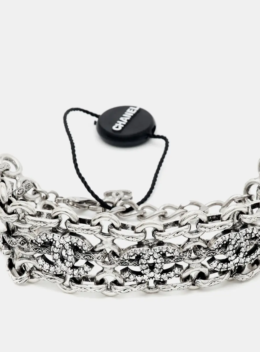 Chanel CC Crystals Silver Tone Bracelet