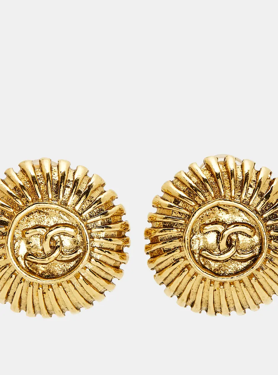Chanel CC Gold Medallion Gold Tone Earrings