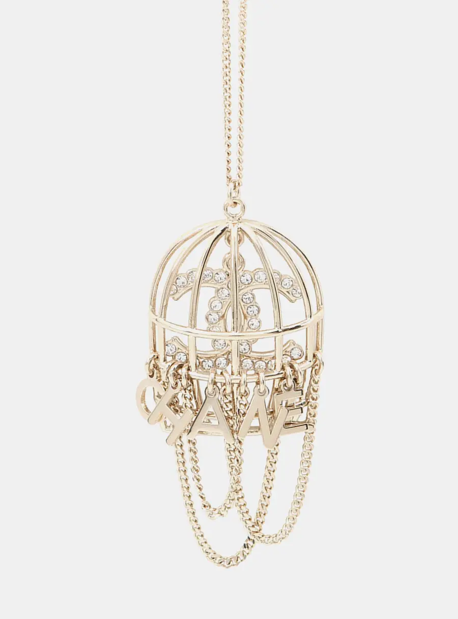 Chanel Birdcage Necklace Cc Logo Gold Metal Rhinestone