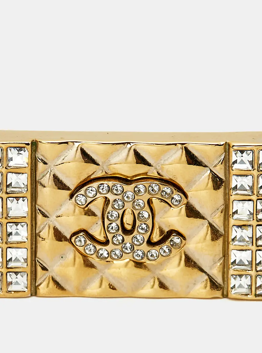 Chanel CC Crystals Gold Tone Brooch