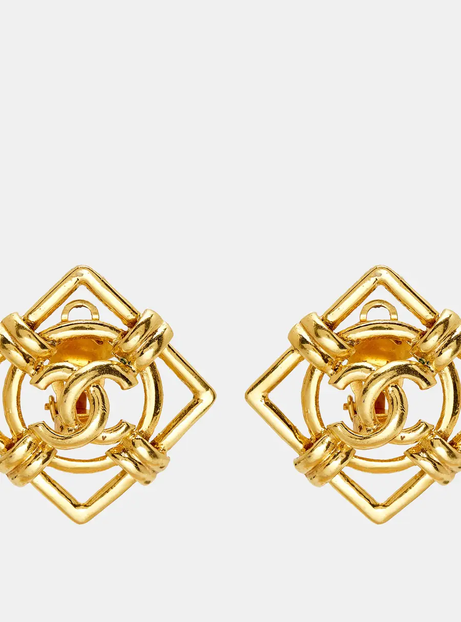 Chanel CC Gold Tone Earrings