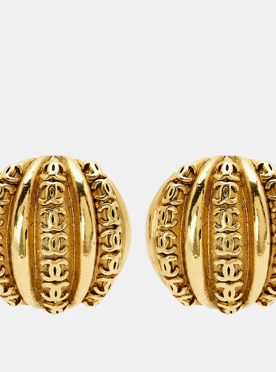 Chanel CC Gold Tone Clip On Earrings