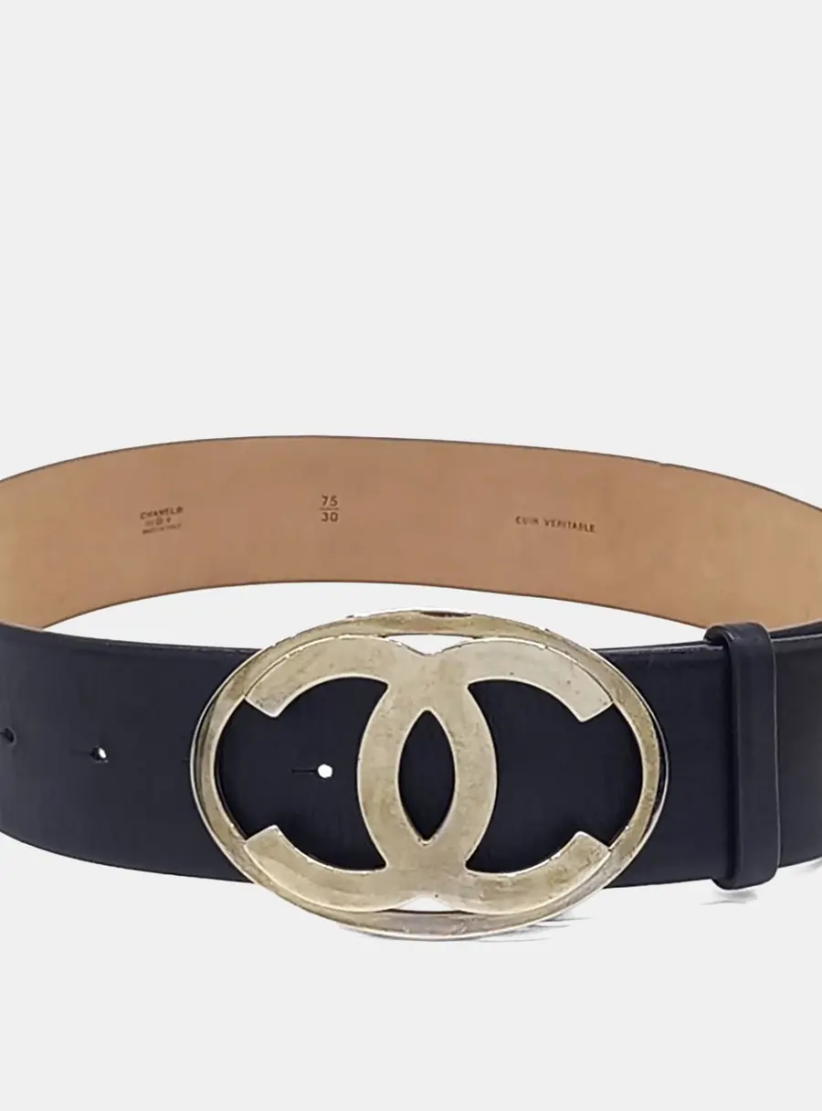 Chanel Leather Black logo belt