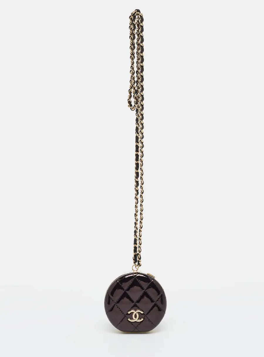 Chanel CC Vanity With Chain Black Quilted Patent Leather