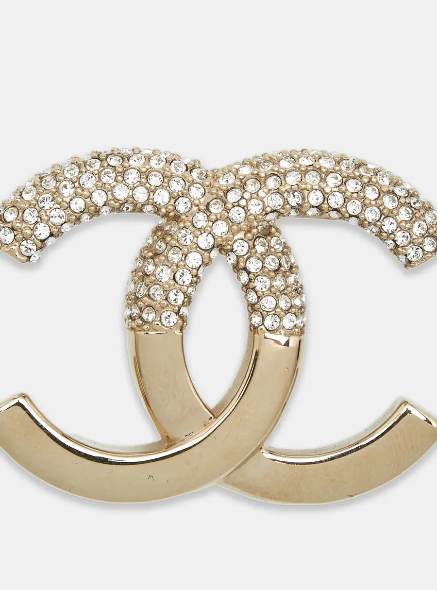 Chanel CC Crystals Gold Tone Brooch