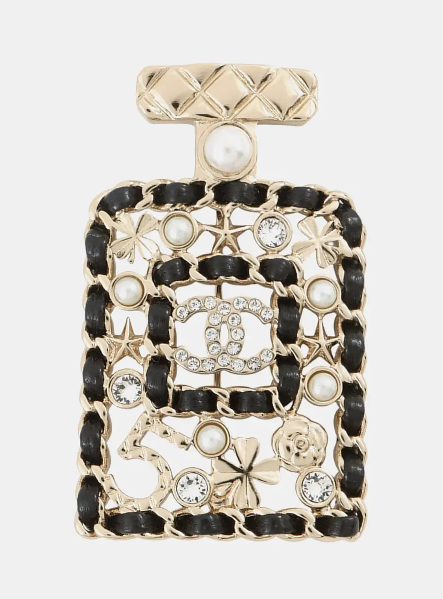 Chanel Perfume Motif Brooch Gold Plated Leather
