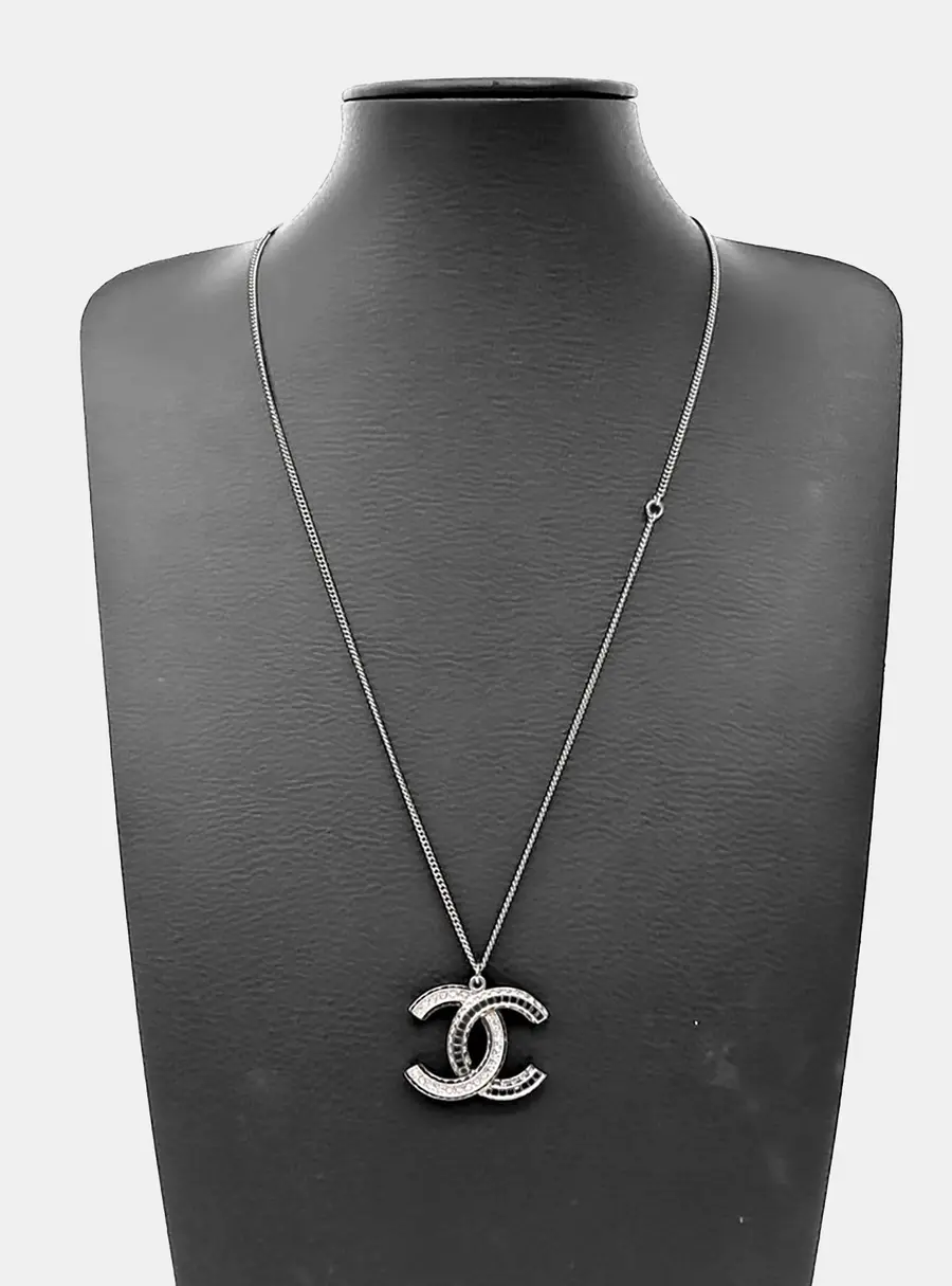 Chanel Silver-Tone Metal Long CC Pendant Necklace